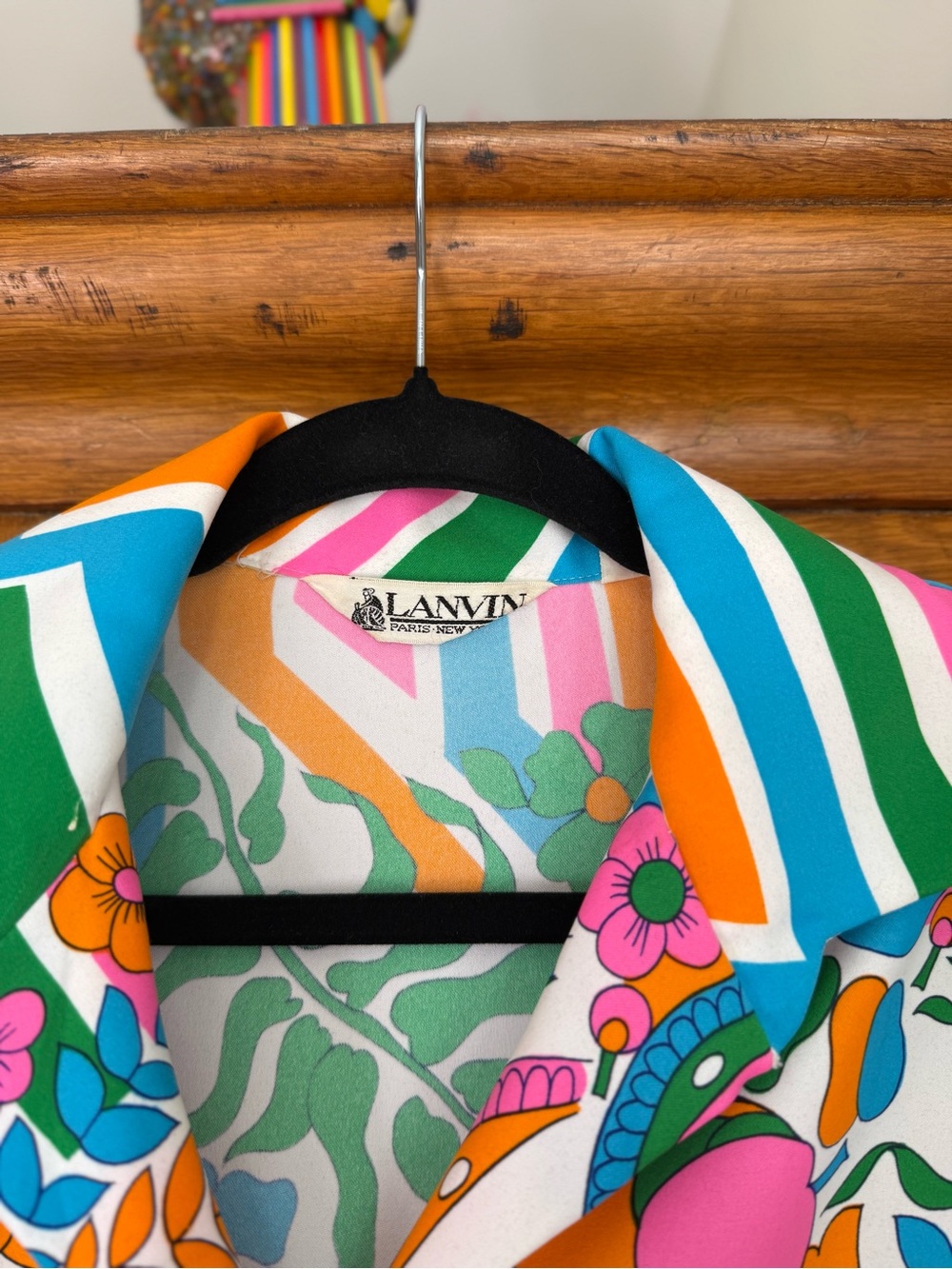 Vintage Lanvin Floral & Geometric Print Shirt Dress or Coat or Robe 🌈